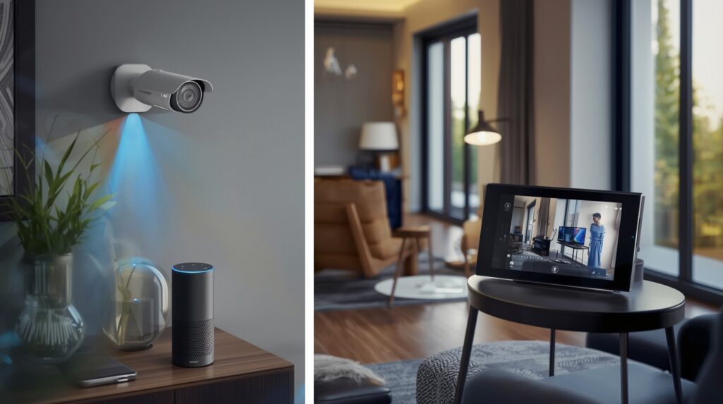 Smart home integration of CCTV camera with Alexa and Google Nest display.