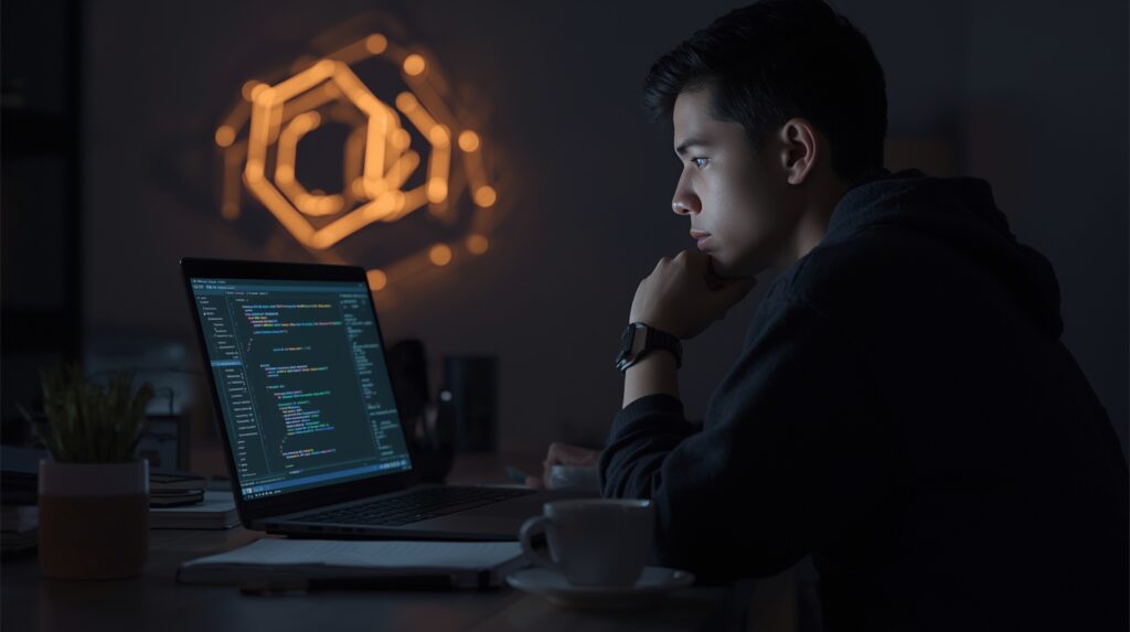 Student planning and selecting an artificial intelligence project using a laptop