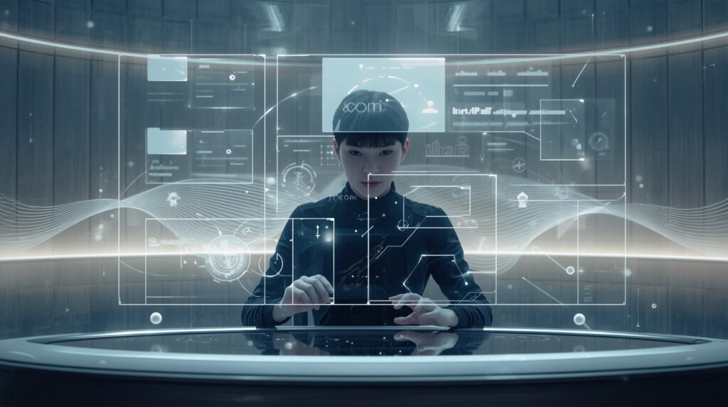 User managing file permissions through a holographic access interface representing DAC.