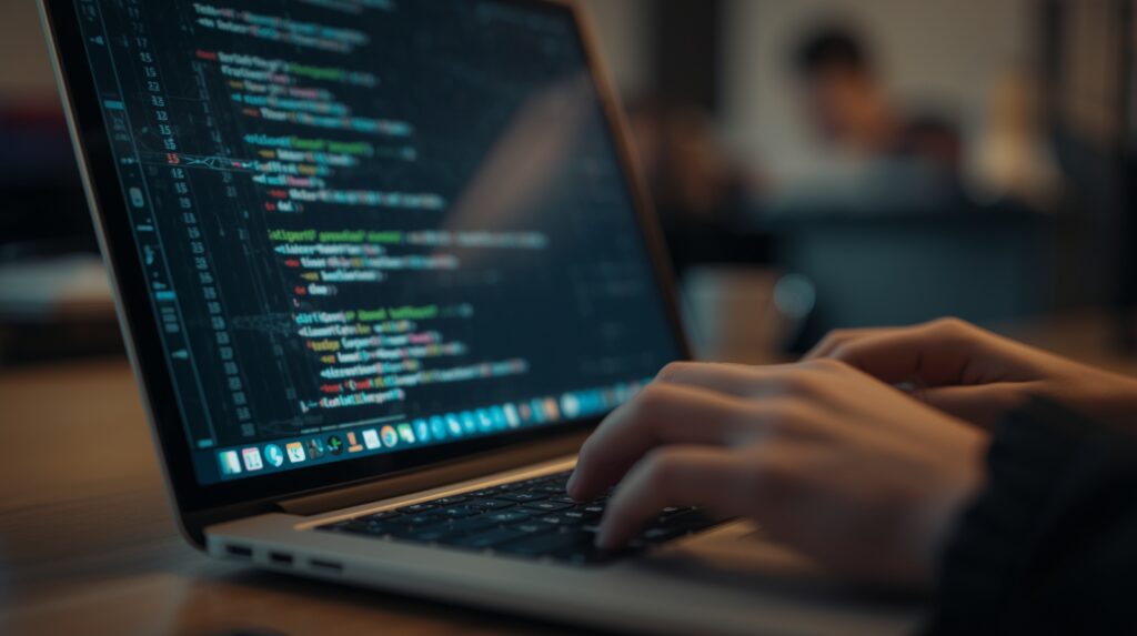 Beginner student working on an artificial intelligence project on a laptop