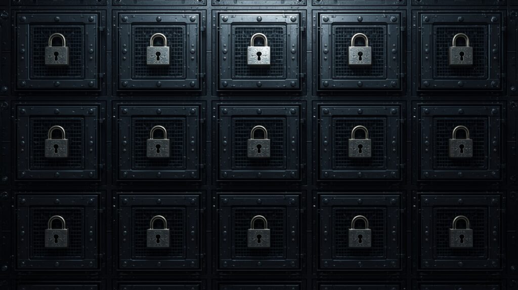 Layered digital vault system representing centralized mandatory access control.