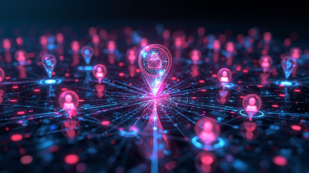 Digital attribute icons connected to a central verification node representing ABAC.