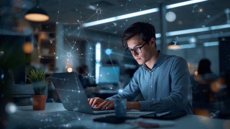 Artificial intelligence projects for students being developed on a laptop in a modern learning environment